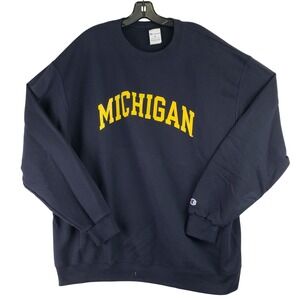 Champion Michigan Sweatshirt Mens 2XL Navy Blue Collegiate Crewneck Retro